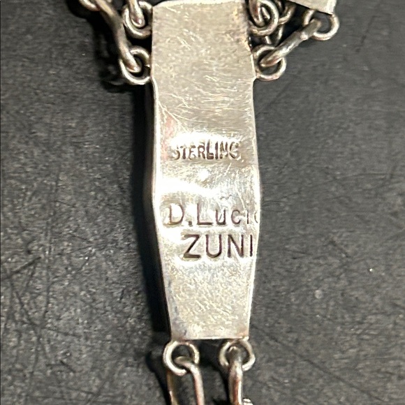 Zuni artist D. Lucio Sleeping Beauty Design Necklace Marked Sterling - Picture 7 of 7